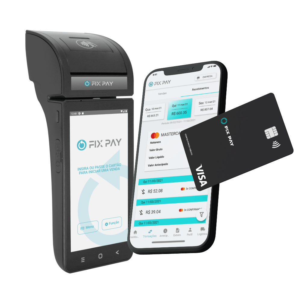 Máquina Fix Pay com Smartphone e cartão pré-pago FixPayBank